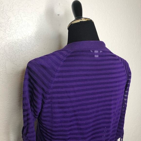 Cache purple striped tie sleeve open front cardigan size Medium - Picture 14 of 16